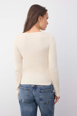 Wardrobe Essentials Ekru Ic ice Gorunumlu Triko Bluz-Kazak | TWOAW26KZ00022 - Trendyolmilla фото 4