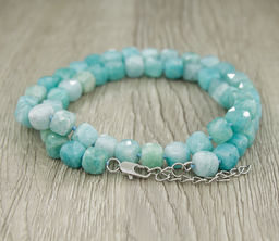 Амазонит, кубики гранёные 8мм "Текта", бусы длиной 48см