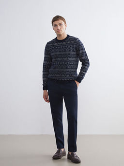 Bisiklet Yaka Uzun Kollu Desenli Erkek Triko Kazak