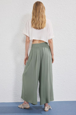 Haki Beli Lastikli Wide Leg Extra Genis Paca Dokuma Pantolon TWOSS25PL00103 Palazzo