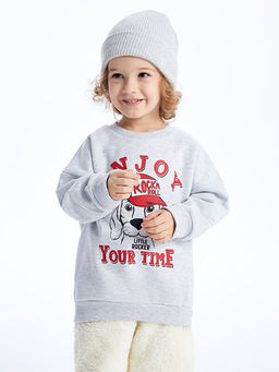 Bisiklet Yaka Uzun Kollu Bask?l? Erkek Bebek Sweatshirt