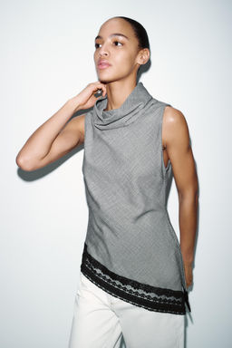 ASYMMETRIC HOUNDSTOOTH HEM LACE TOP - Zara фото 17