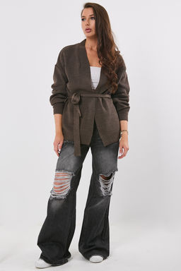 Кардиган объемный без застежки коричневый