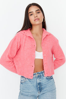 Pembe Crop Yumusak Dokulu Dik Yaka Triko H?rka TWOAW22HI0174