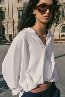 CAMISA CON LINO BAJO ABULLONADO / Blanco - Zara фото 4