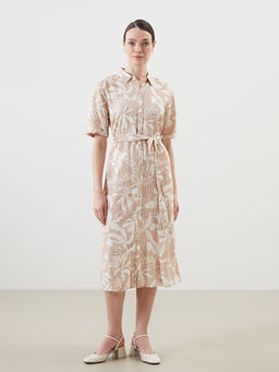 ?i?ekli Keten Kar???ml? Kad?n G?mlek Elbise