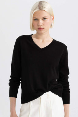 Relax Fit Yumusak Dokulu V Yaka Basic Duz K?rm?z? Triko Kazak - Defacto фото 4