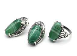 Кольцо Серьги с агатом тонированным, цв.зеленый размер 19