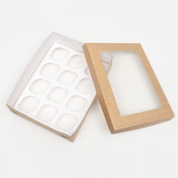 Цена за 2 шт. Коробка для 12 капкейков с окном, крафт, 32.5×25.5×10 см