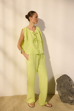 Lacivert %100 Keten Beli Lastikli Yuksek Bel Wide Leg Pantolon TWOSS24JE00249 - Trendyolmilla фото 39