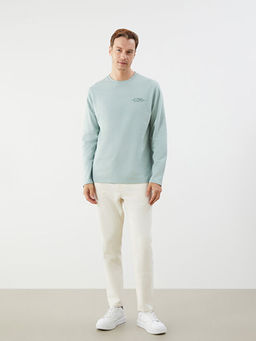 Bisiklet Yaka Bask?l? Erkek Sweatshirt