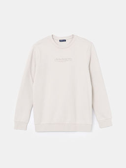 Bisiklet Yaka Uzun Kollu Bask?l? Erkek Sweatshirt