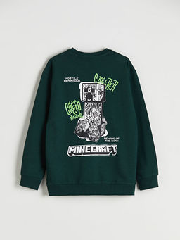 Bisiklet Yaka Minecraft Bask?l? Erkek ?ocuk Sweatshirt