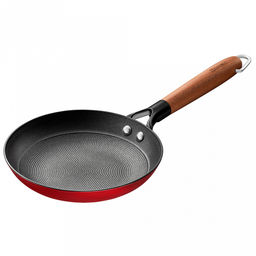 Сковорода чугунная Ferro Smalto д20см, h4см, s2,5мм, дно s4мм, многослойное антипригарное покрытие, рефленое дно в виде сот, эргономичная ручка из акации, Regent (Китай)