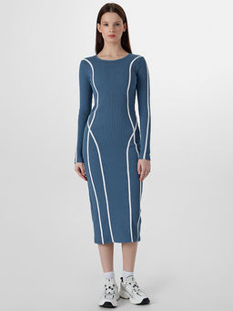 Платье женское синее с декоративными лампасами