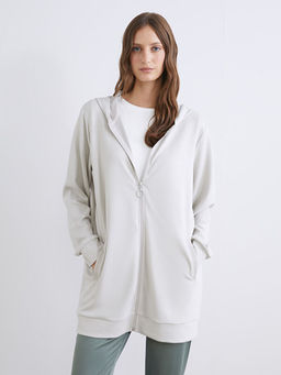 Kap??onlu Oversize Kad?n Fermuarl? Sweatshirt