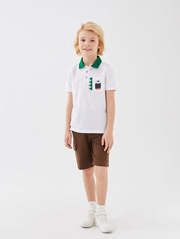 Polo Yaka Bask?l? K?sa Kollu Erkek ?ocuk Ti??rt - Waikiki фото 3