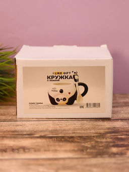 Кружка керамическая с ложкой Funny panda, black (450 мл)