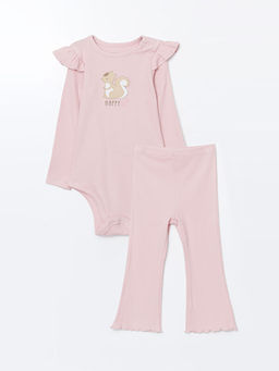 Bask?l? K?z Bebek ??t??tl? Body ve Pantolon 2li