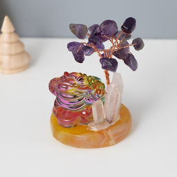 Фигурка «Деревце под защитой жабы», стекло, металл, 18 камней, фиолетовый, 5.5×5.5×9 см