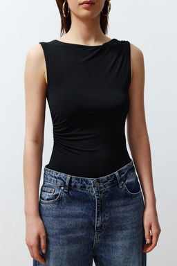 Siyah Buzgu Detayl? Kay?k Yaka Esnek C?tc?tl? Orme Body TWOSS24BD00020