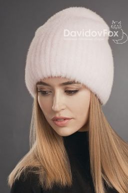 Шапка Бини норка розовый жемчуг