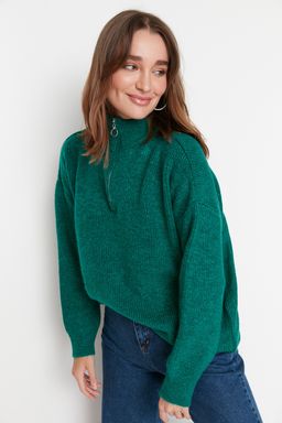 Yesil Yumusak Dokulu Fermuarl? Triko Kazak TWOAW20XS0009