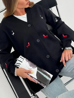 K13560 Кардиган с вышивкой (вязаный трикотаж) ЧЕРНЫЙ