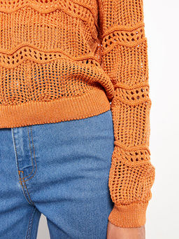 Bisiklet Yaka Ajurlu Uzun Kollu Kad?n Triko Kazak