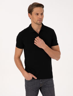 Siyah Slim Fit %100 Pamuk K_vr_lmaz Polo Yaka Basic Ti__rt