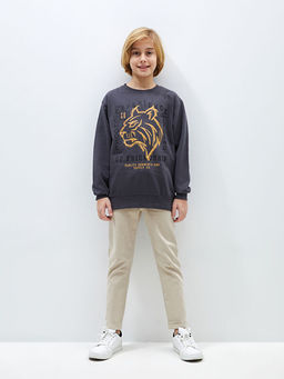 Rahat Kal?p Bisiklet Yaka Bask?l? Erkek ?ocuk Sweatshirt - Waikiki фото 3