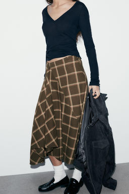 RUFFLE CHECK MIDI SKIRT - Zara фото 7