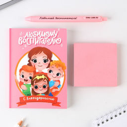 Подарочный набор, ежедневник, блок с липким слоем и ручка «Воспитателю с благодарностью»