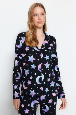 Trendyolmilla Siyah %100 Pamuklu Galaksi Desenli Gomlek-Pantolon Pijama Tak?m? THMAW24PT00109 фото 3