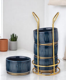 НАБОР САЛАТНИКОВ LEFARD HERBAL НА МЕТАЛЛ. ПОДСТАВКЕ 4 ШТ. 9*5 СМ 230 МЛ СИНИЙ  фото 5