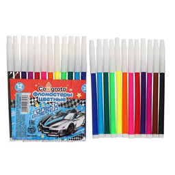 Фломастеры 12 цветов Calligrata «Машинка», невентилируемый колпачок