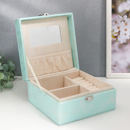 Шкатулка кожзам для украшений Серебрянный блеск на голубом 8х14,5х14,5 см - Simaland фото 2