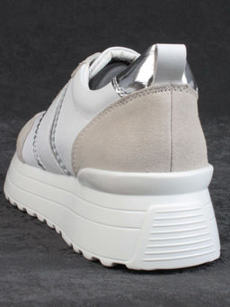 05-PDE40-2 WHITE/BEIGE Кроссовки женские (натуральная кожа, натуральная замша)