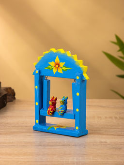 Сувенир Зайки на качелях, 11?5.4?14.4 см, дерево, синий