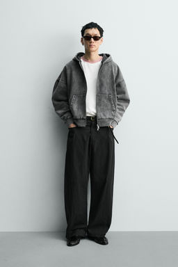 SUDADERA LAVADA CREMALLERA CAPUCHA / Gris?ceo