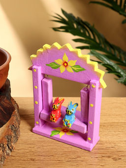 Сувенир Зайки на качелях, 11?5.4?14.4 см, дерево, сиреневый