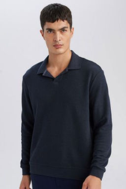 Regular Fit Polo Yaka Jakarl? Triko Sweatshirt