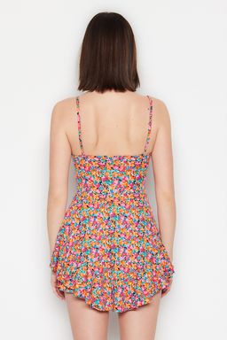 Cok Renkli Bask?l? Ask?l? Volanl? Sortlu Mini Orme Tulum TWOSS23TU00044