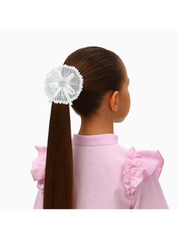 Цена за 6 шт. Бант для волос на резинке «Школьница», лучики серединка блеск, d=7 см, белый