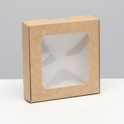 Цена за 6 шт. Коробка самосборная, крафт, с окном, 13×13×3 см