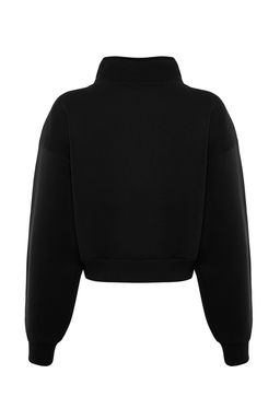 TRENDYOLMILLA Lacivert Rahat Kesim Crop Basic Fermuarl? Dik Yaka Kal?n Ici Polarl? Orme Sweatshirt TWOAW24SW00221 фото 13