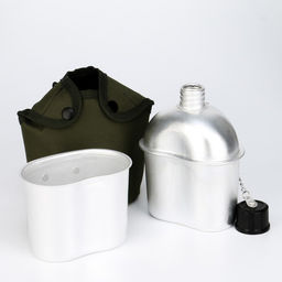 Фляжка армейская походная Adventure 0.8 л для воды, с котелком, металл, зелёный чехол