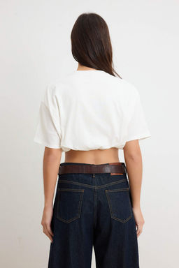 Ekru Boxy K?sa Kollu Buzgulu Super Crop %100 Pamuk Orme T-shirt TWOSS26TS00282 - Trendyolmilla фото 4