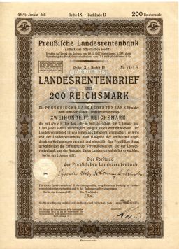 Облигация 4,5% 200 рейхсмарок 1937 года Германия