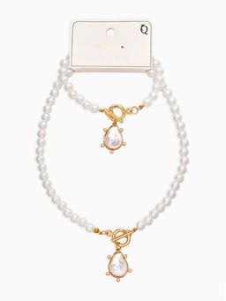 Набор 2 предмета: колье, браслет «Жемчуг. Подвеской Барочная жемчужина», 18 и 42 см, №8, белый в золоте